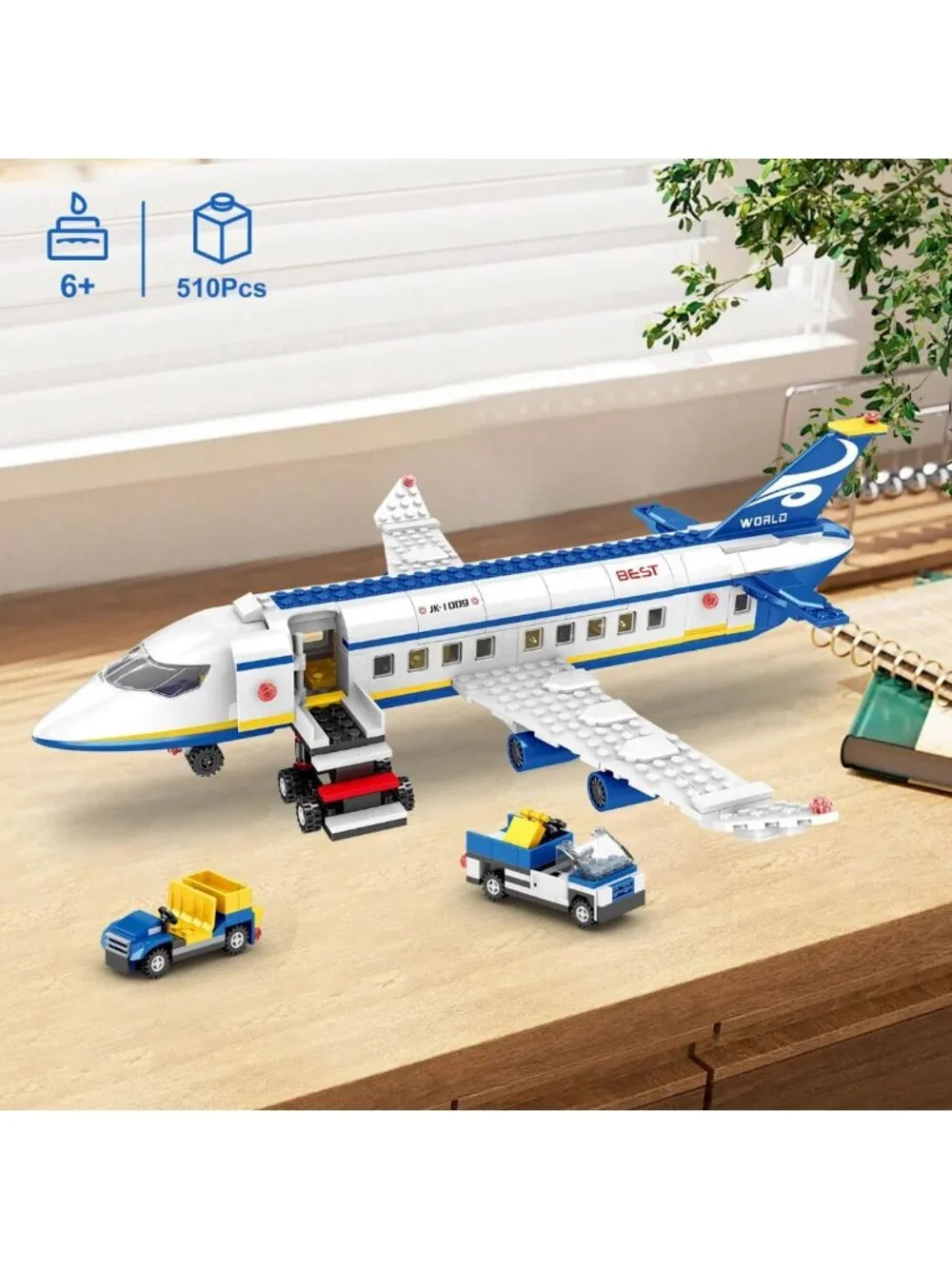 510 Pcs Airplane Building Set - 6-in-1 STEM Toys with Shuttle Bus & Baggage